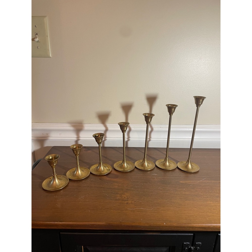 Vintage Graduated Brass Candlestick Holders Set of 8 Mid Century Taper Decor